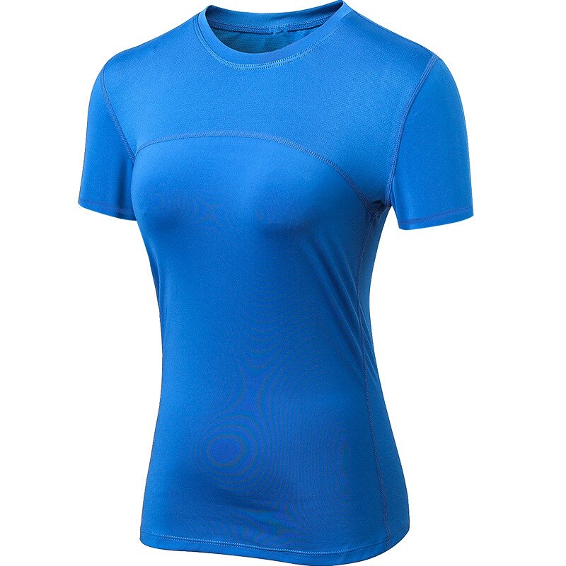 Frauen Lauf T-Hemden, schnell trocken Kompression Sport T-Hemden, Fitness Fitnessstudio Lauf Hemden Abschläge, Sport Tragen für Frau Fitnessstudio: Blau / S
