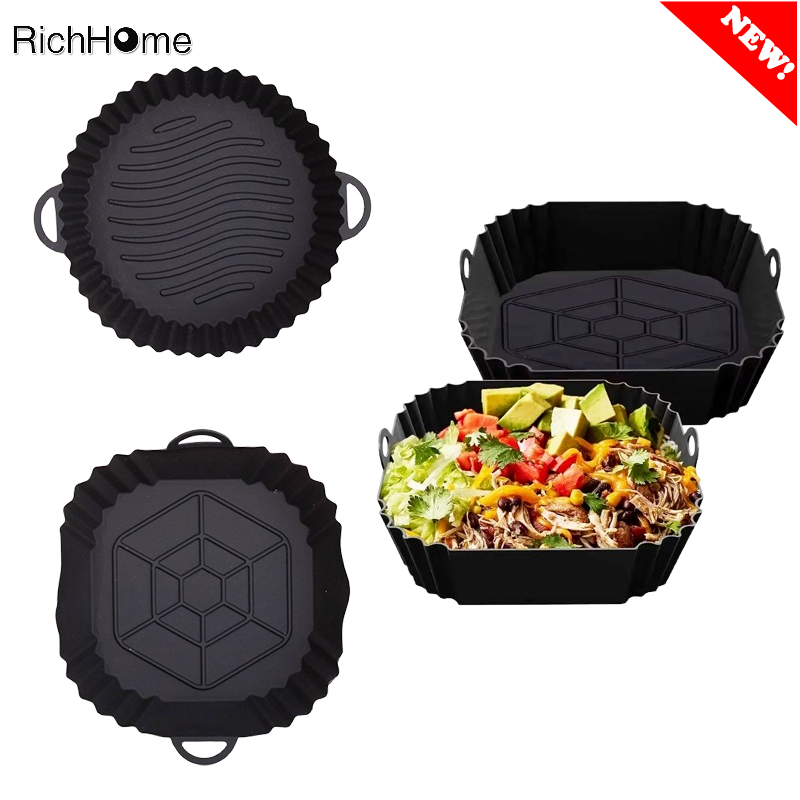 Silicone Air Fryer Pot Bandeja com Alça, Panela Quadrada, Forro Reutilizável, Acessórios de Cozinha, 1Pc