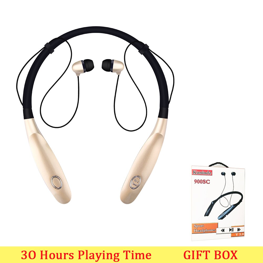 Bluetooth Earphone 30 Hr Playing Built-in Mic Wireless Neckband Sport Headphone earbuds stereo auriculares for xiaomi phone: GOLD WITH BOX