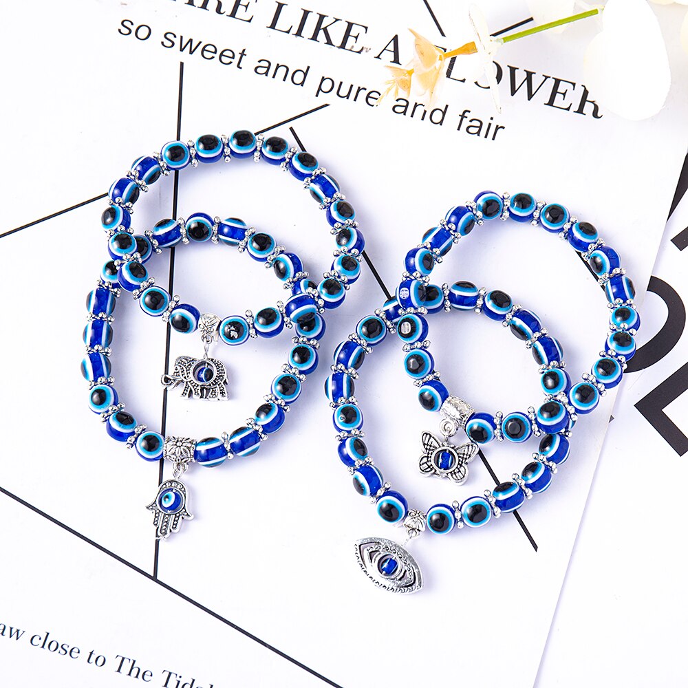 Turkish Lucky Evil Eye Bracelets Blue Evil Eye Bead Bracelet Men Women Handmade Lucky Jewelry Charm Bracelet Female