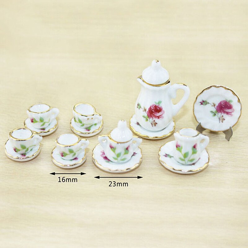 15Pcs 1/12 Doll house Miniature Blue Flower Patten Porcelain Coffee Tea Cups Ceramic Tableware Kitchen Accessories