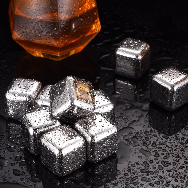 Reusable Stainless Steel Ice Cubes, Whiskey Stones, Whiskey Cubes Tray and Ice Tong Bundle
