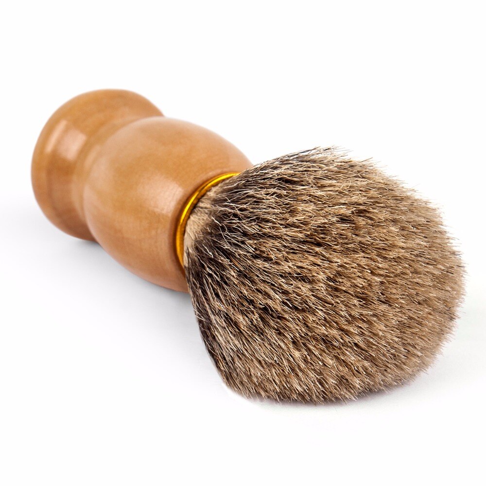 Qshave man pure badger hair barberbørste 100%  for sikkerhed lige klassisk sikkerhedsskraber  it 10.3cm x 4.9cm brun træfarve