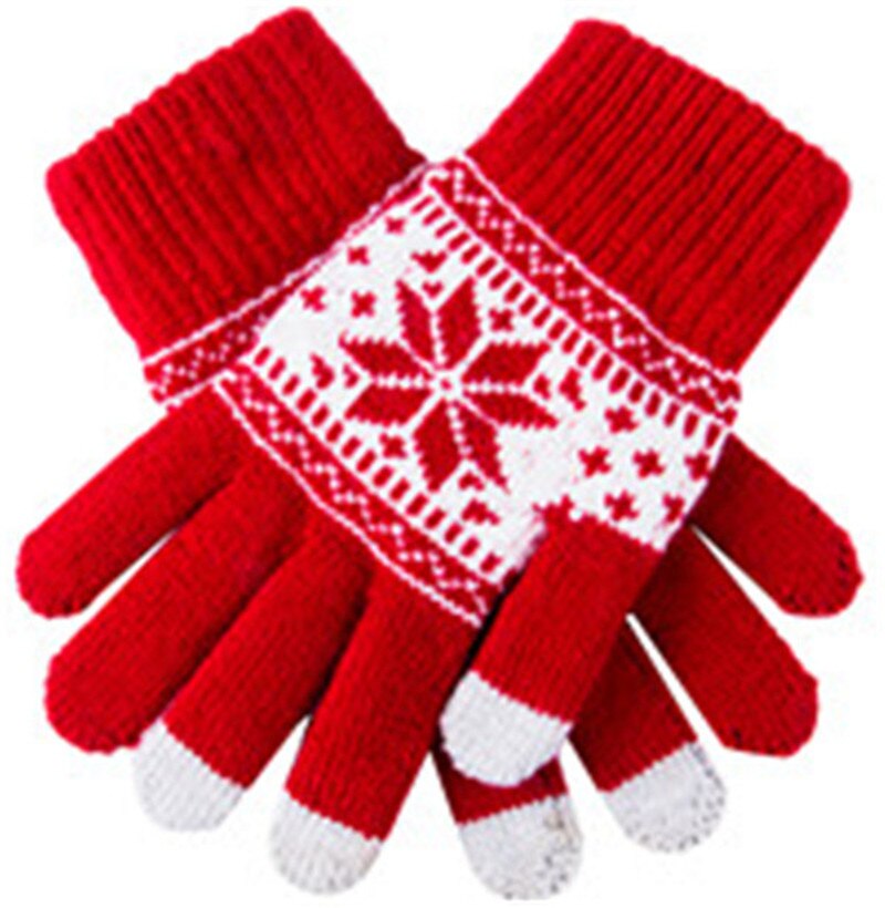Søde jul varme vinterhandsker snefnug trykt strikkede berøringshandsker mænd kvinder handsker berøringsskærm handske festartikler: Hvid