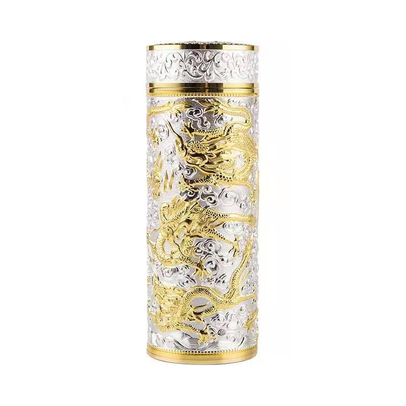 Silver Inner Liner Thermos Bottle Chinese Style Dragon Pattern Water Bottle Insulated Thermos Flask For Camping Business