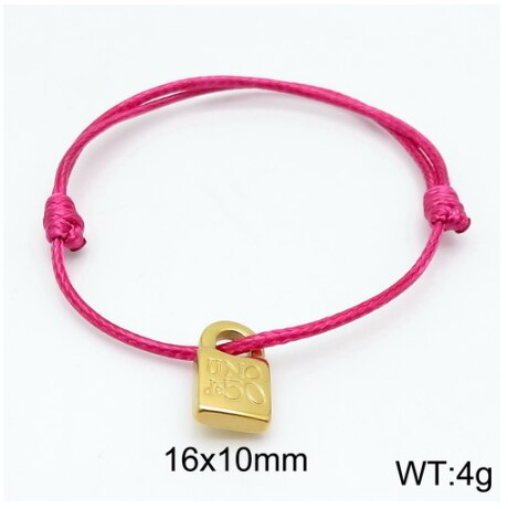 Women Men Silver Color Gold Stainless Steel key UNO de 50 Lock Black Red Brown Pink Rope Bracelet Jewelry: 10