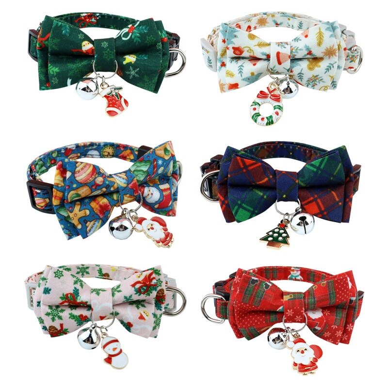 Jul hund katthalsband justerbara halsband utbrytning med bell rosett knut valp kattunge bowtie hund klär ut