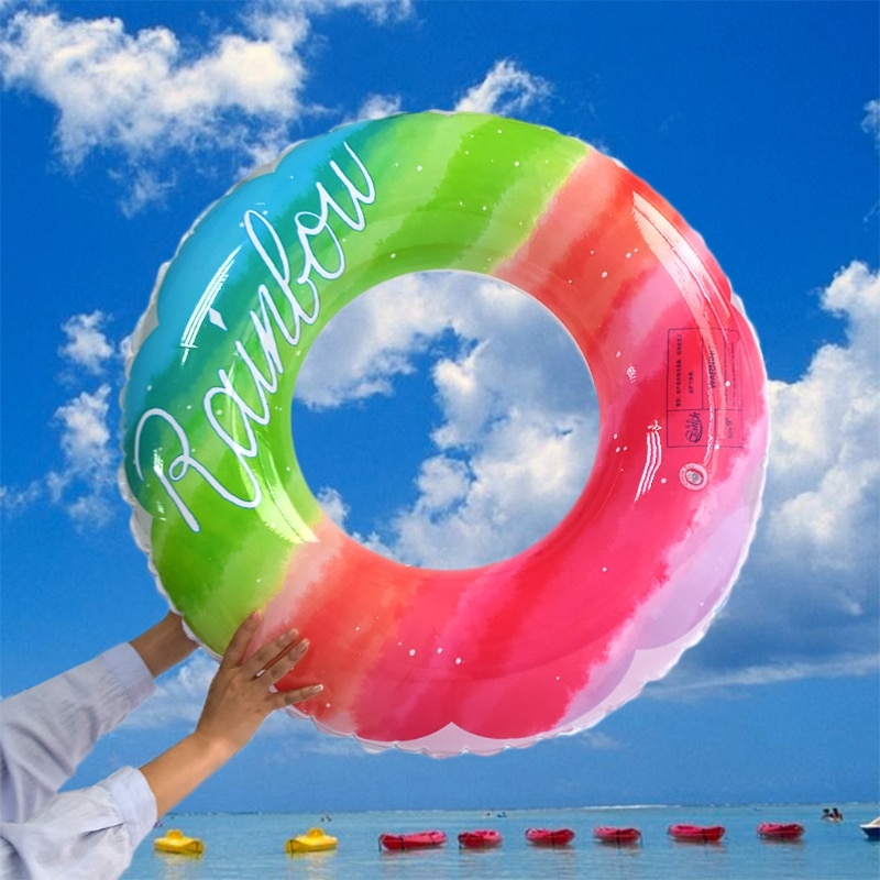 Inflatable Rainbow Swimming Circle PVC Underarm Ring For Swimming Pool Float Summer Party Beach Accessory
