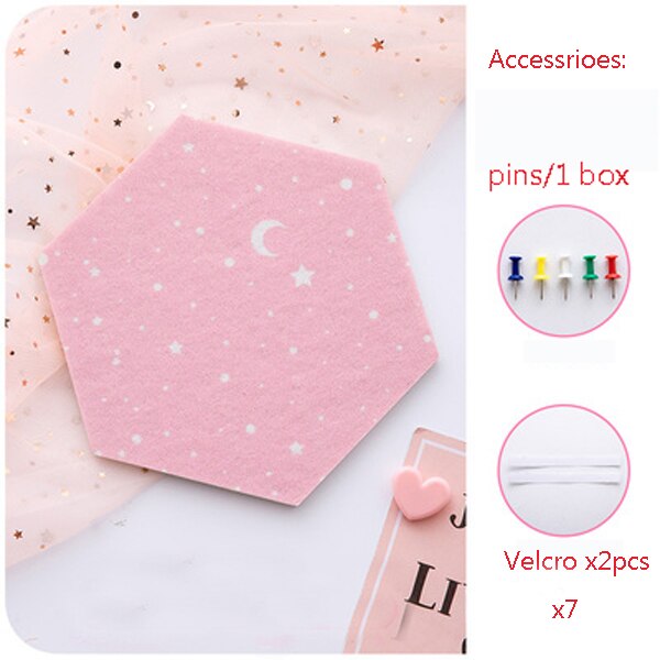 7Pcs 3D Hexagon Moon Star Vilt Board Brief Bericht Board Foto Display Diy Art Wanddecoratie Kantoor Planner board: Roze