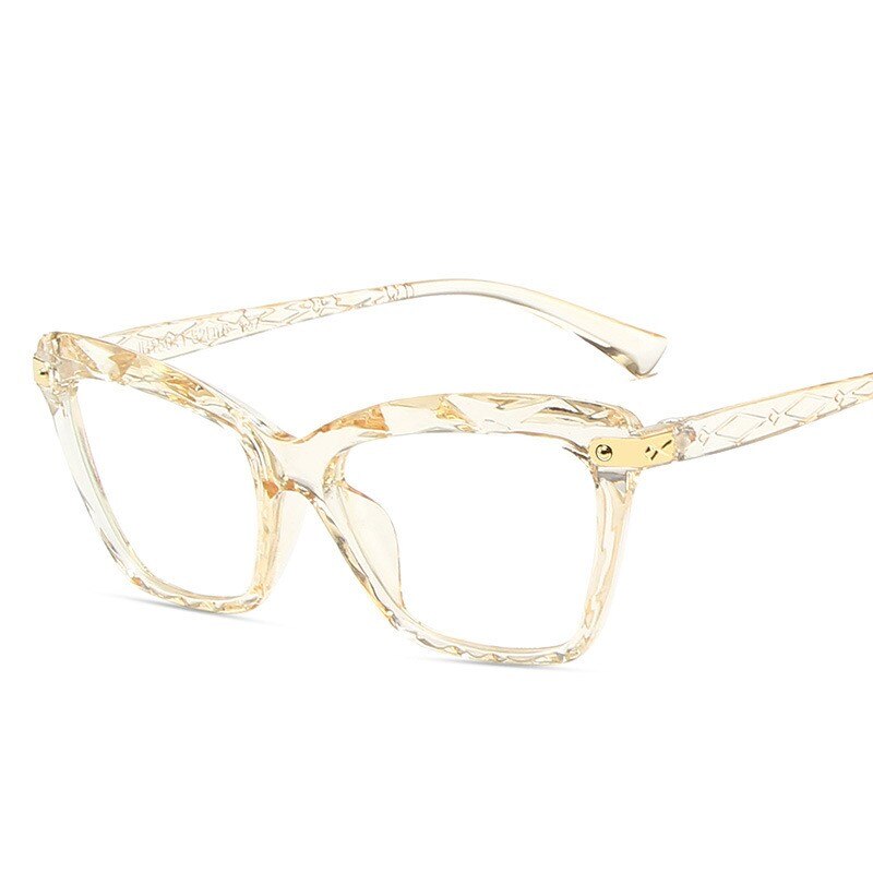 Glasses Women Diamond style frame Square Glasses Frames Optical Computer Glasses Crystal Cut Frame Office Eyewear: Tea Clear