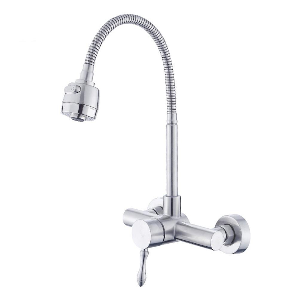 Wall Mounted Stainless Steel Brushed Single Universal Pipe Kitchen And Cold Water Faucet Sink: Default Title