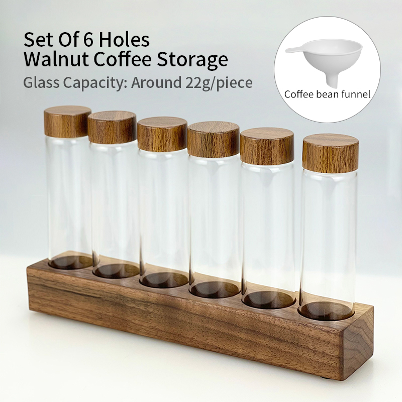 Coffee Beans Storage Tube Single Dose Glass 17g 22g Walnut Based Container With Funnel Espresso Accessories Goods Barista Tools: DEEP BLUE