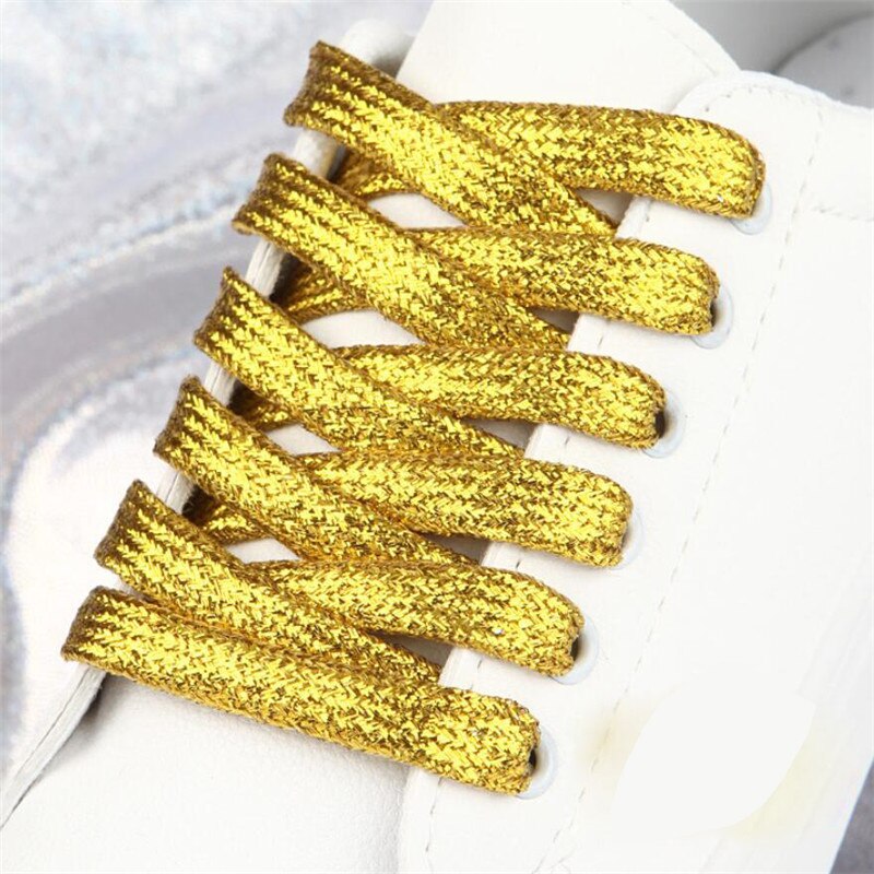 Cordones brillantes para zapatos, color dorado y plateado, 110cm, 1 par