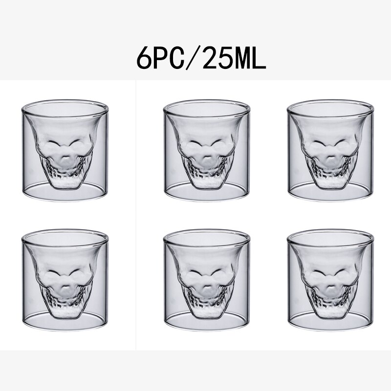 2-16 stuks schedelbekers 25ml dubbele transparante glazen bier whisky wodka wijn water champagne cocktail wijnglazen koffie melk mokken: 6pc schedelbeker 25ml