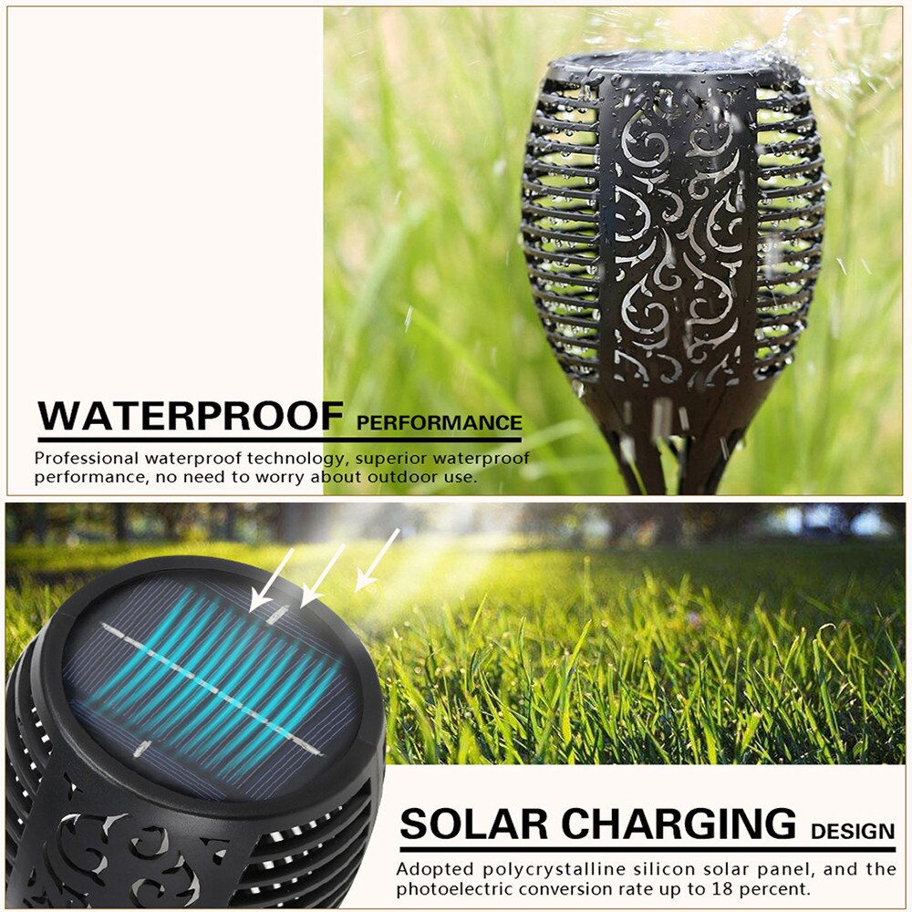 Lámpara LED con efecto de llama Solar impermeable para camino de césped, lámpara con efecto parpadeante romántico, luces LED de fuego para exteriores, decoración de jardín, 33 LED