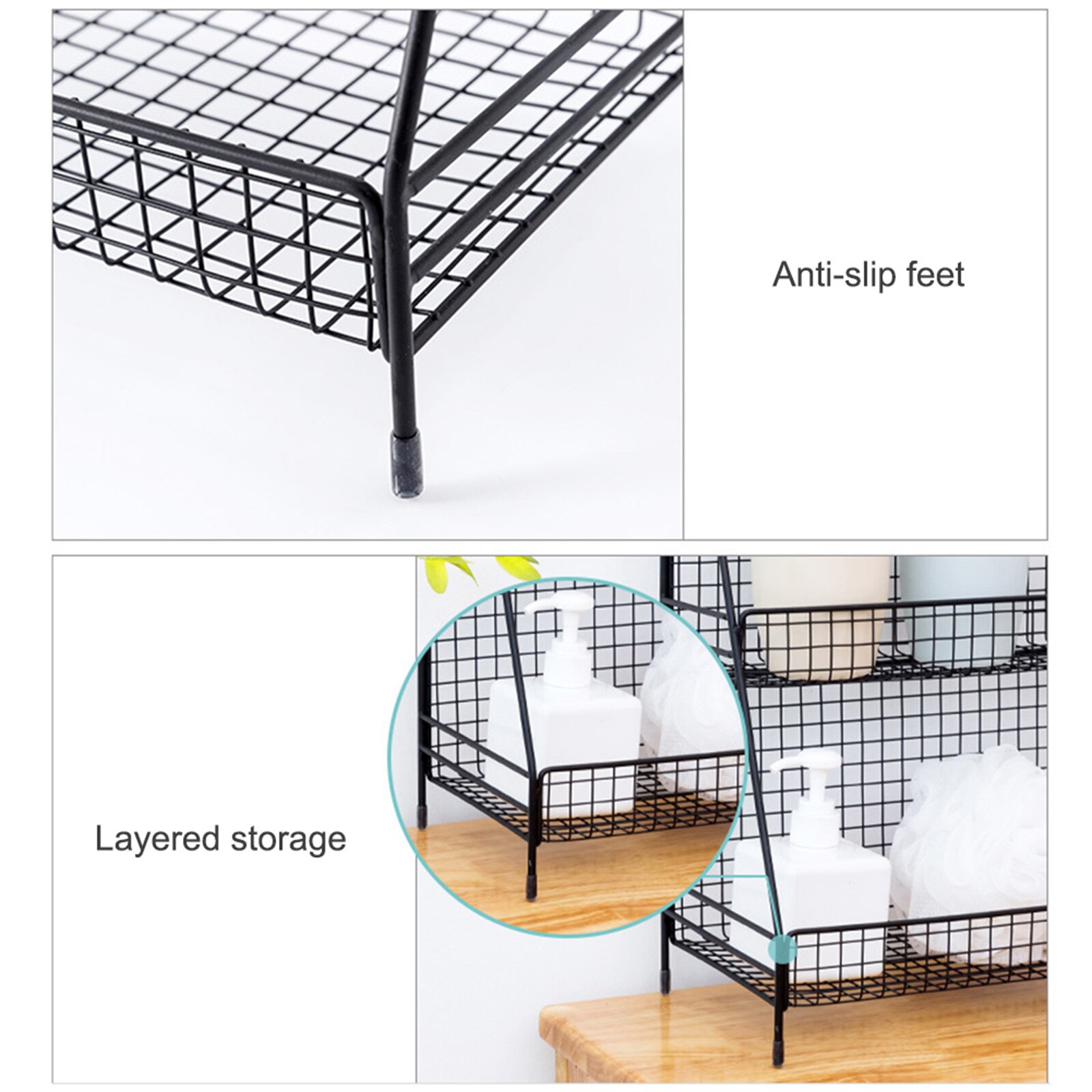 2 Tier Shower Caddy Shelf With Hooks Storage Rack Stainless Steel Without Drilling For Lavatory Washroom Restroom Shower Toilet