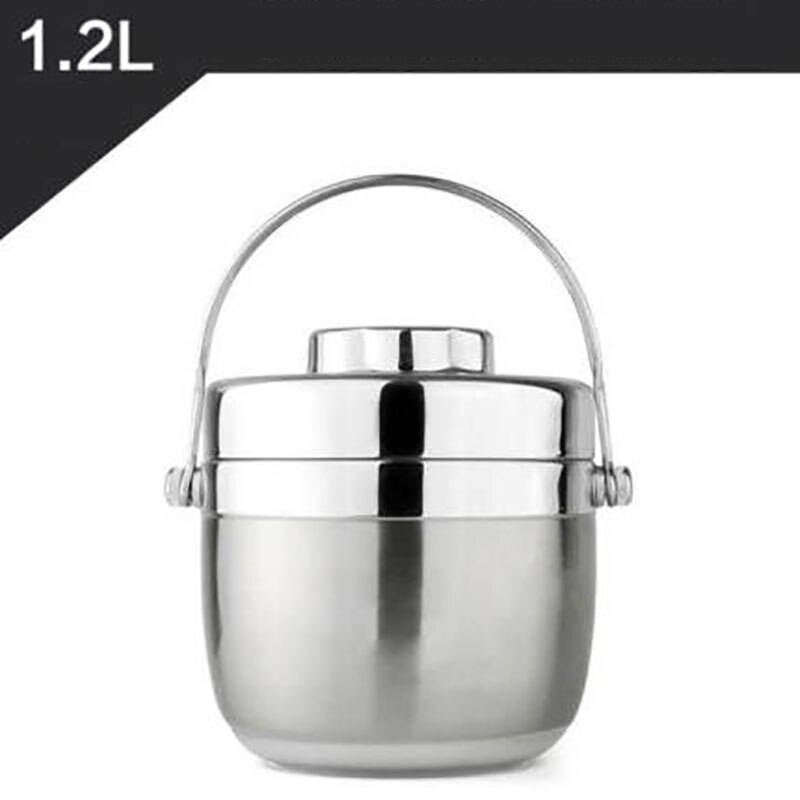 ONEUP Portable Stainless Steel Insulated Lunch Box 2 Layer Bento Box Style Grid Insulated Bucket Soup Container: 1.2L NATURAL COLOR