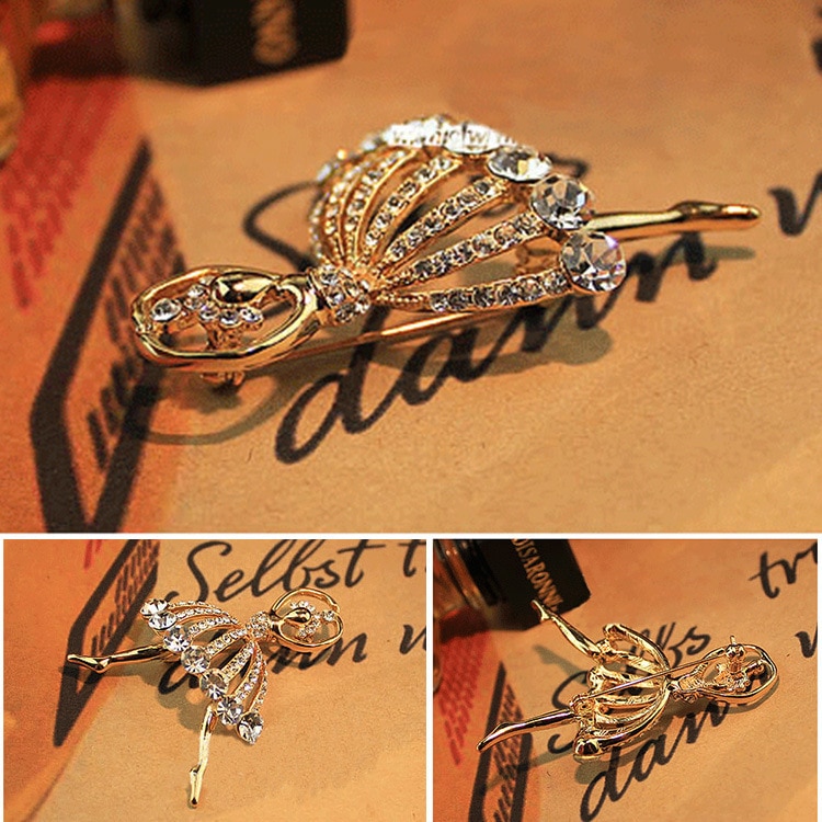 Stylish And Exquisite Crystal Set With Rhinestone Beautiful Flower Skirt Ballerina Ballet Ladies Brooch Ladies Girl Brooch