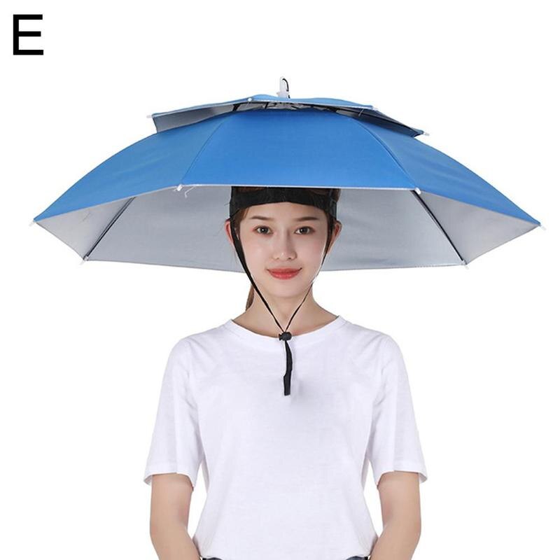 Plegable al aire libre cabeza sombrero paraguas Anti-lluvia Anti-UV pesca gorros para sombrillas de tapa de lluvia portátil equipo de playa impermeable H M9K7: E