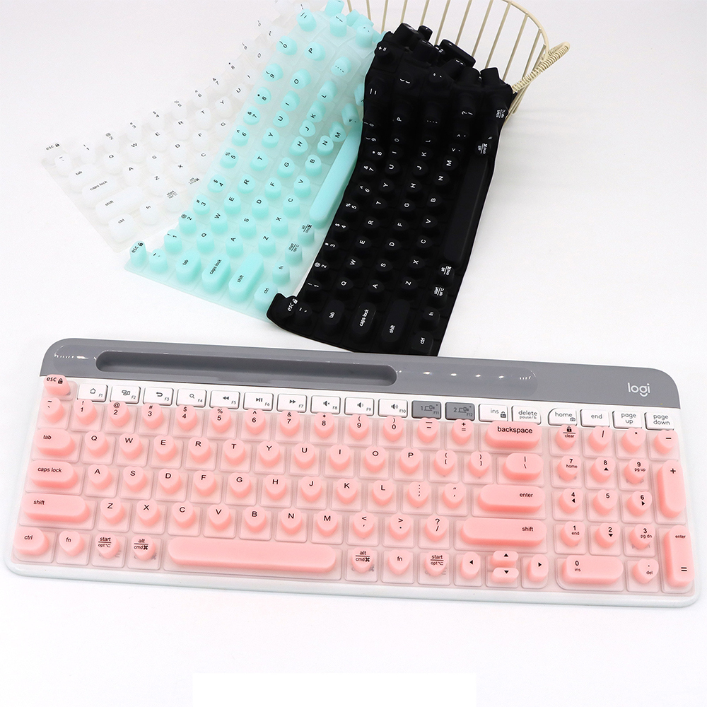 Teclado de silicona para decoración de uñas, teclado de membrana para dispositivos de escritura de oficina con uñas largas para mujeres, para Logitech K580, Aurora