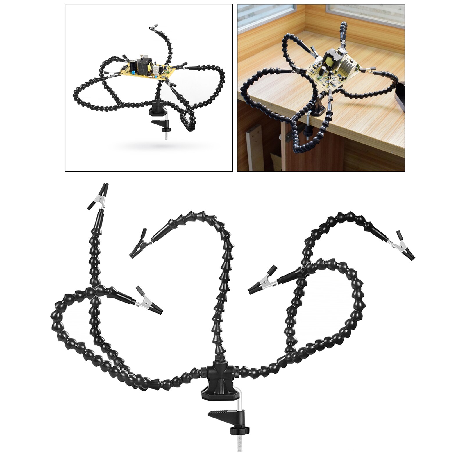 Derde Hand Solderen Helpende Handen Workshop Soldeer Station Tool 5 Arms 360 Graden Draaibare Clips Met Led Licht