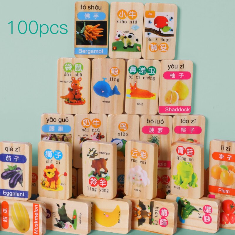 Dominoes Set Chinese Character Digital Domino and Fruits Domino Cognitive Domino Educational Toy for Children Early Training Toy