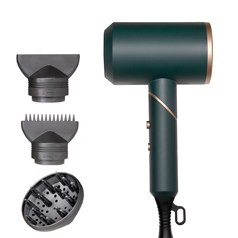 Leafless hair dryer, negative ion hair dryer, 360 degree nozzle temperature and wind speed control, hair styling: Not hollow green / EU