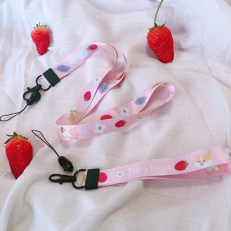 STARRY FOREST Strawberry lindo teléfono móvil correas para cuello y muñeca chica Rosa correa para teléfono móvil y cámara