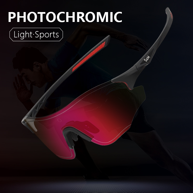 S&M Photochromic Glasses Marathon Sports Change Windproof Glasses Cycling Sunglasses Women's Bicycle Glasses UV400 Goggles