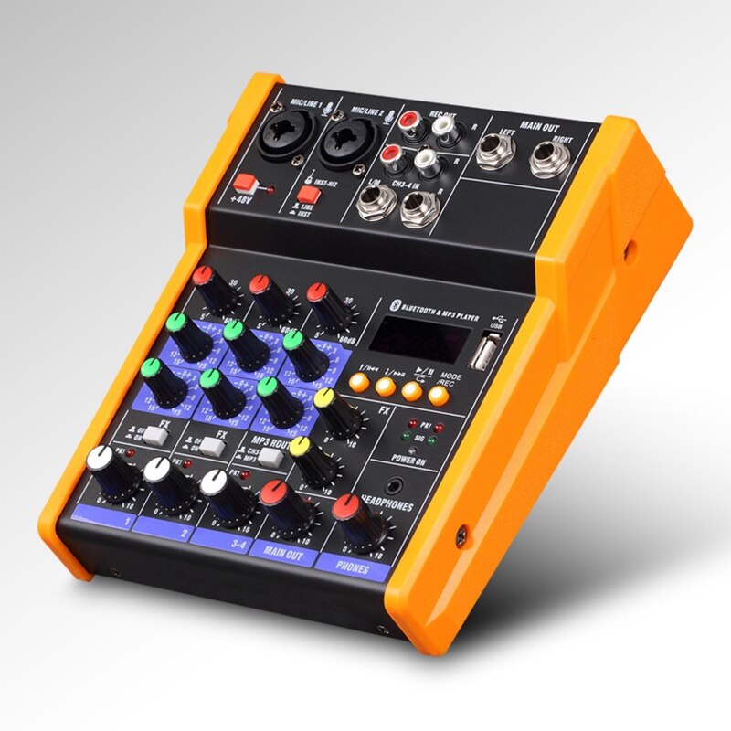 4 Channel Bluetooth o USB Mixer Console Sound Card,USB Powered and Output, for Karaoke Music Production