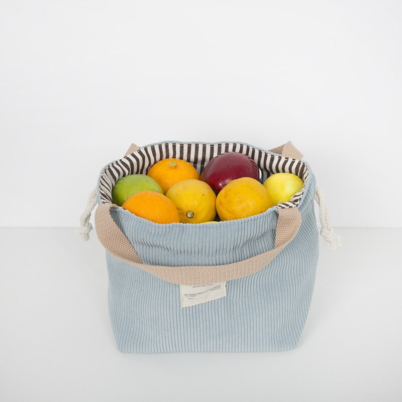 Trekkoord Corduroy Draagbare Lunch Tas Japanse Lunchbox Tas Effen Kleur Vrouwen Kleine Tote Handtas Picknick Voedsel Zakken