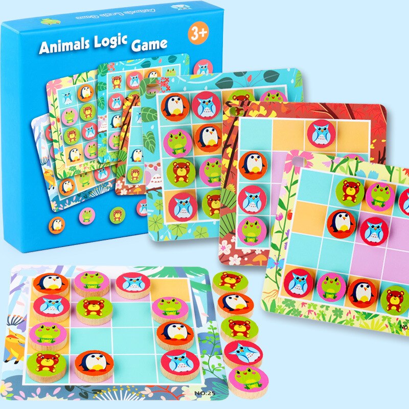Animal Logic Game Sixteen Square Children 3-6 Years Old Desktop Educational Toys Board Game