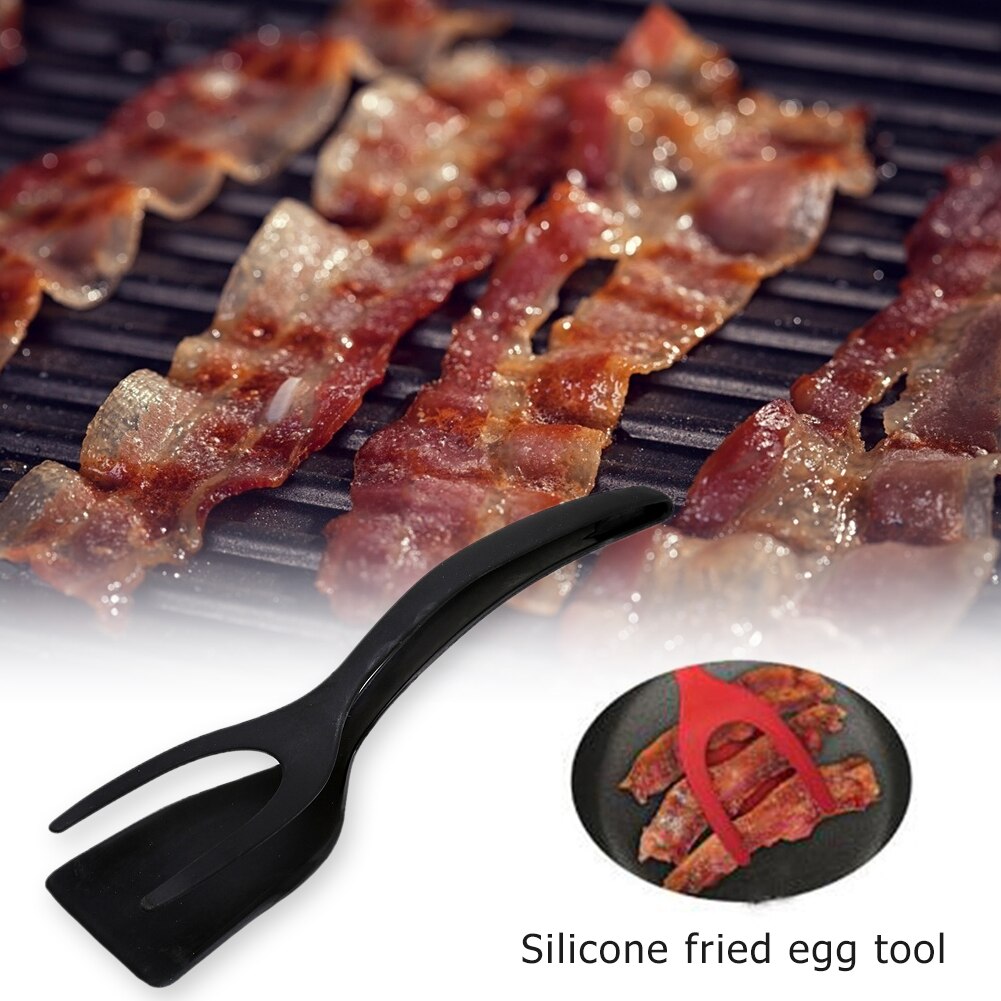 2 In 1 Multifunctional Non-Stick Food Clip Tongs Fried Egg Cooking Turner Pancake Spatula Pizza Barbecue Omelet Kitchen Clamp