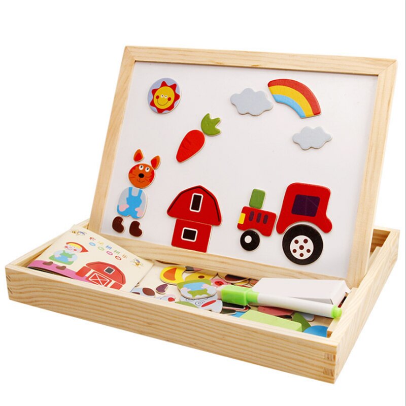 Houten Magnetische Puzzel Speelgoed Kinderen 3D Puzzel Figuur/Dieren Tekentafel Kids Educatief Games