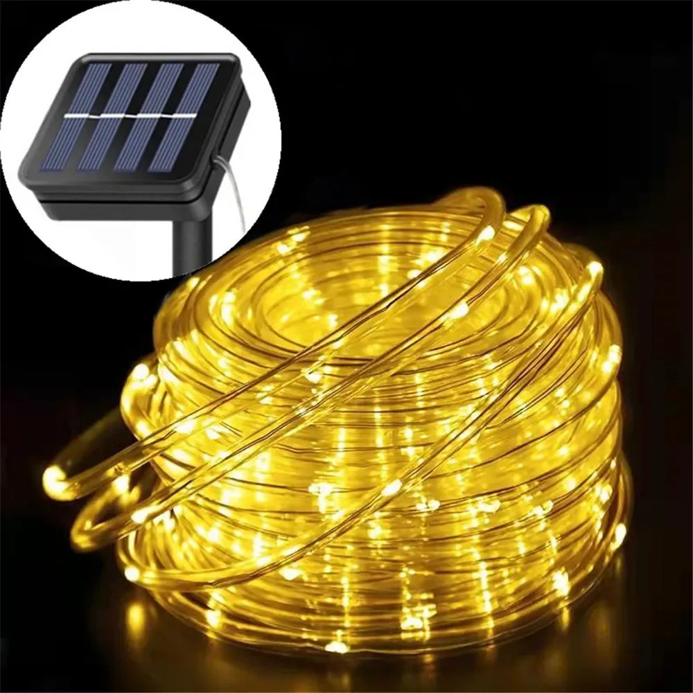 Luces de cuerda LED solares, cadena de luces de tubo de hadas, lámparas de césped impermeables para exteriores, 8 modos para el hogar, jardín, Patio, decoración de boda: Azul / 11-15 W