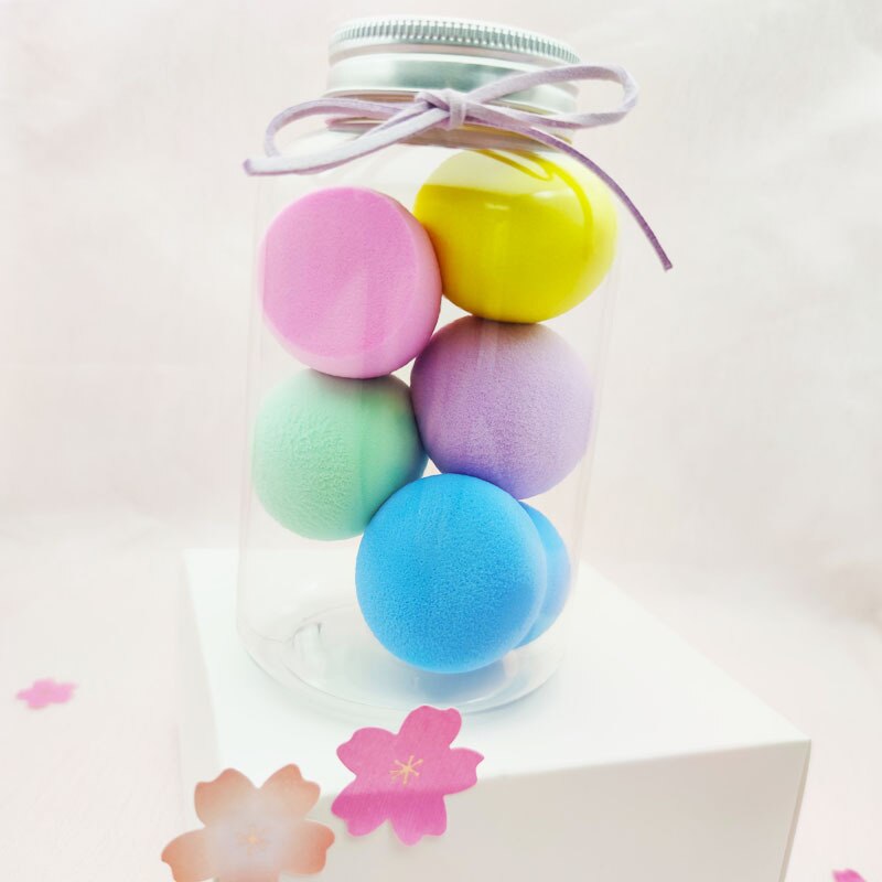 5pcs/jar beauty sponge cosmetic makeup sponges foundation puff red velvet make up 2 drops water 2 oblique cuts 1 gourd shape: Summer ice cream