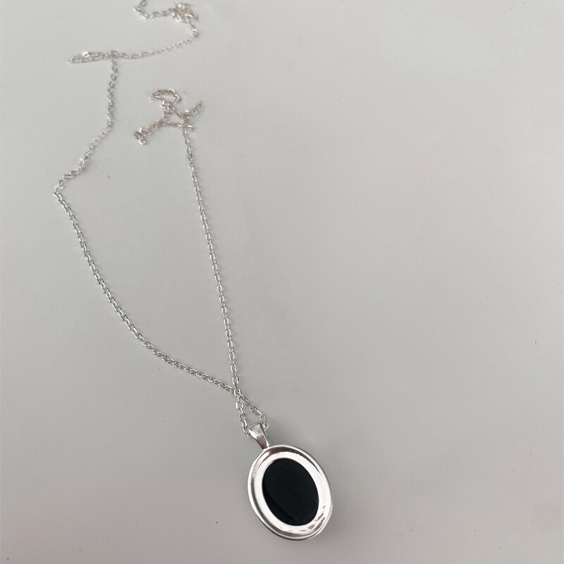 Vintage halskæde 925 sølv smykker oval form sort ædelsten vedhæng tilbehør til kvinder bryllupsfest løfte