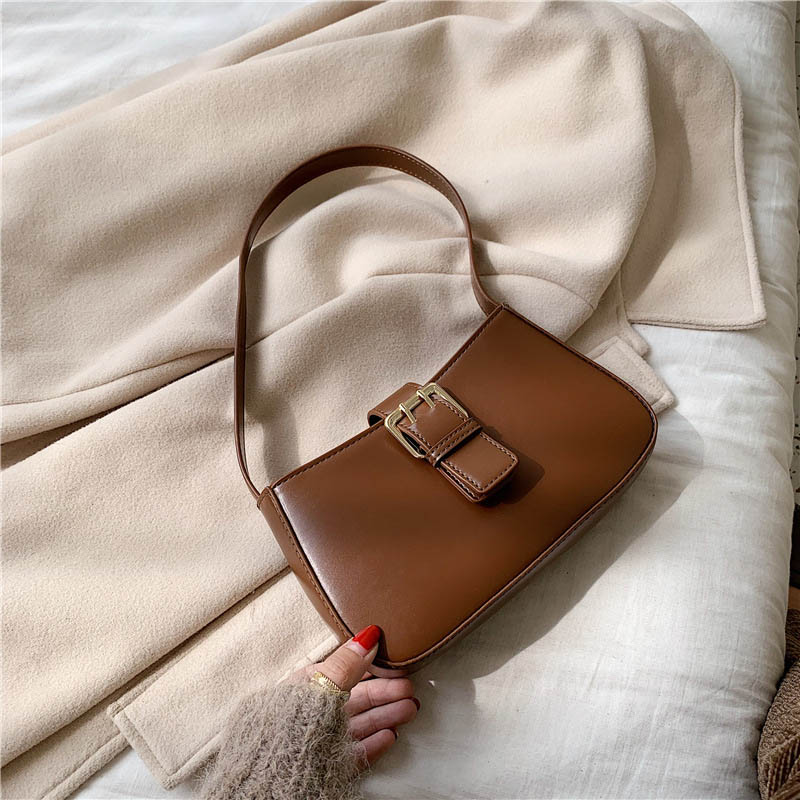 Luxury PU Leather Women Bag Vintage Handbags Baguette Shoulder Bags Casual Mini Evening Clutch Tote Female Simple: Brown handbag