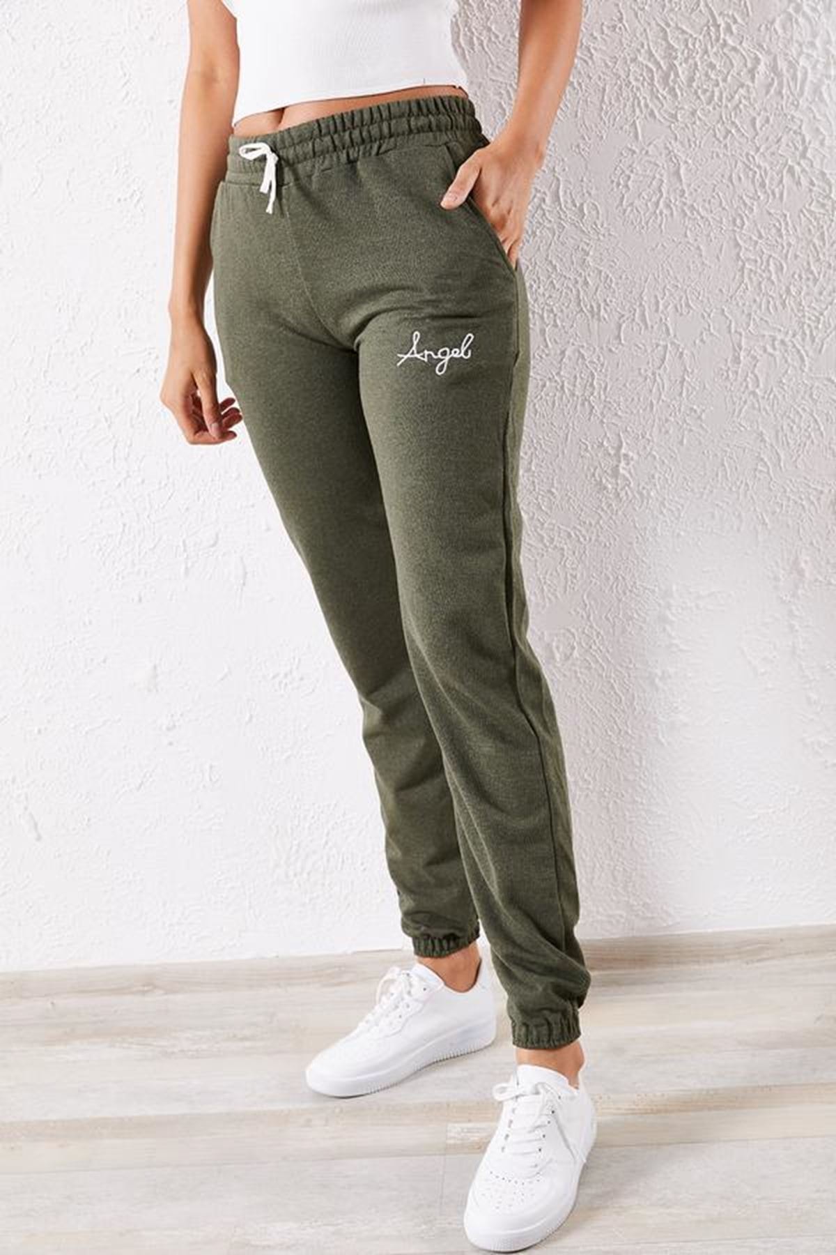 Frauen&#39;s Grün Winkel gestickt 62 von Sweatpants Polyester 33 viscon % 5 lycra