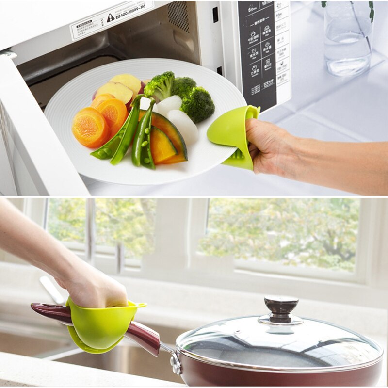 Silicone Heat Resistant Oven Mitts Kitchen Cooking Gadgets Baking Gloves Insulation Non Stick Anti-slip Pot Bowel Holder Clip