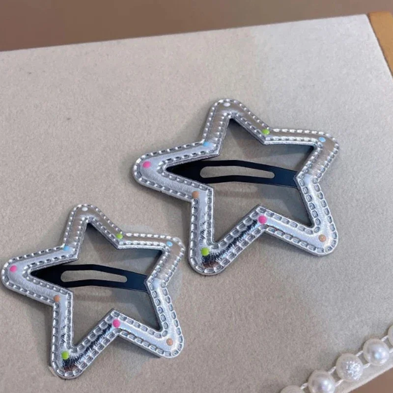 Horquillas plateadas de PU Y2K, pinzas para el cabello de varios estilos, estrellas BB, horquillas con Clip, pasador lateral bonito, accesorios para el cabello para mujer: Negro