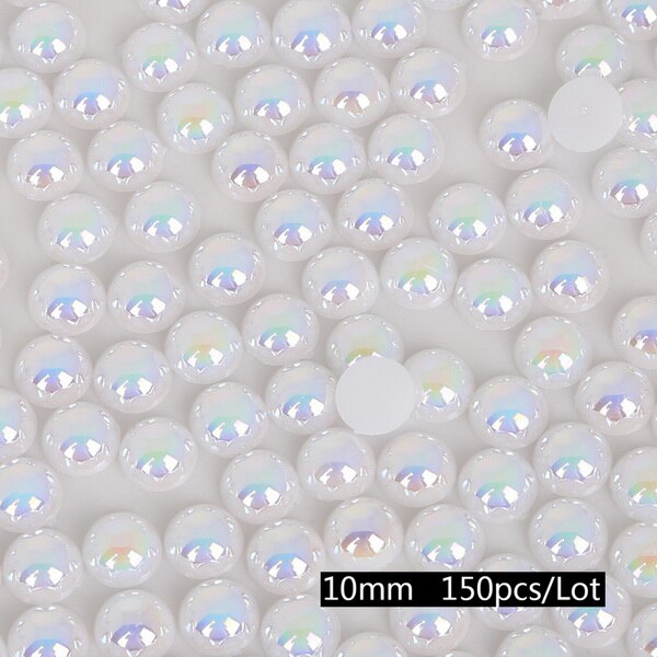 Maat 3mm-14mm ab kleuren knutsel abs imitatie halfronde platte achterkant witte parel kralen passen diy knutsel sieraden kleding accessoires: 10mm