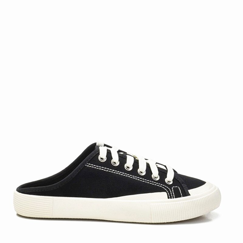 Women's Shoes Sports Canvas Shoes Flat-bottomed Half-drag Toe Cap Straps One-foot Lazy Muller Low Heel Shoes