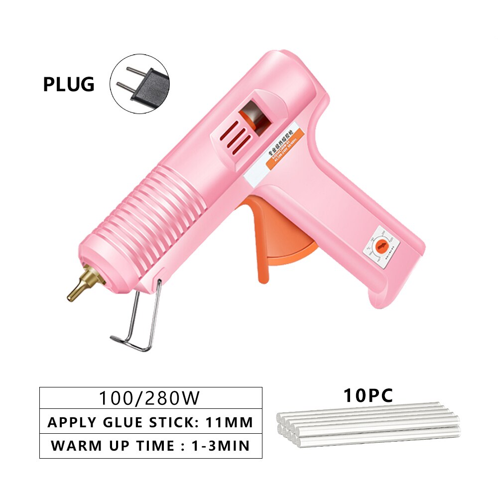 TAITU DIY Melt Glue Guns with 11*100MM Adhesive Stick Silicone Guns Industrial Electric Repair Heat Temperature Tools: Pink 10pc