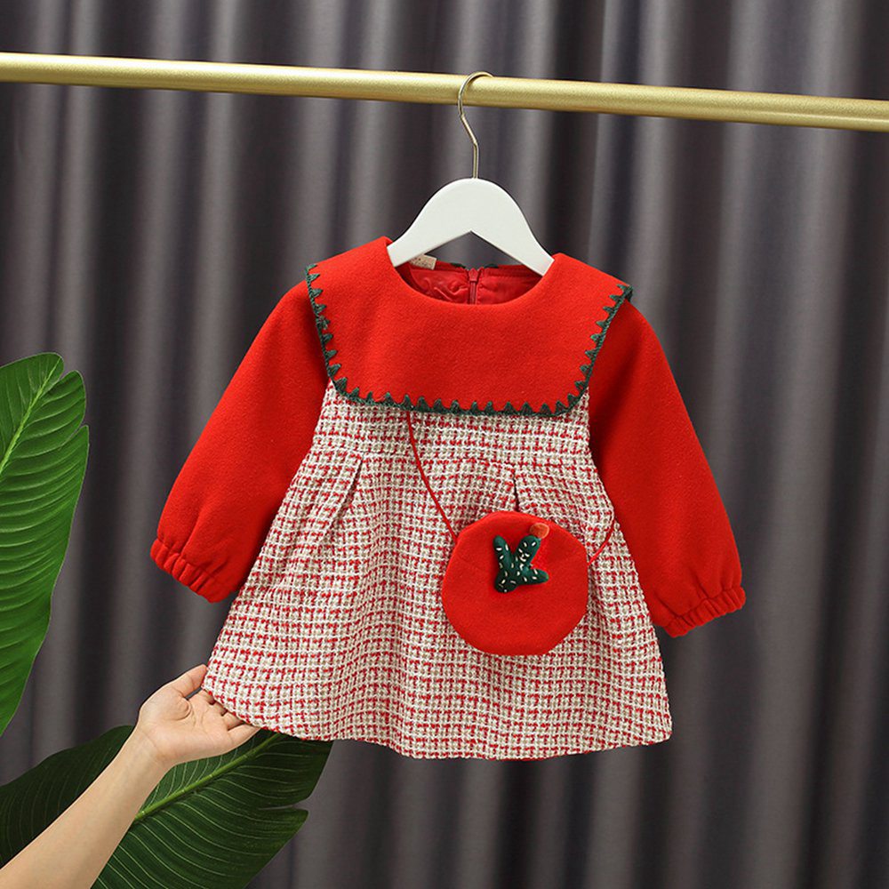 Zoete Mode Herfst Meisjes Prinses Jurk Kinderen Kids Baby Zuigelingen Plaided Lange Mouwen Party Jurken Vestidos + Tas S11303