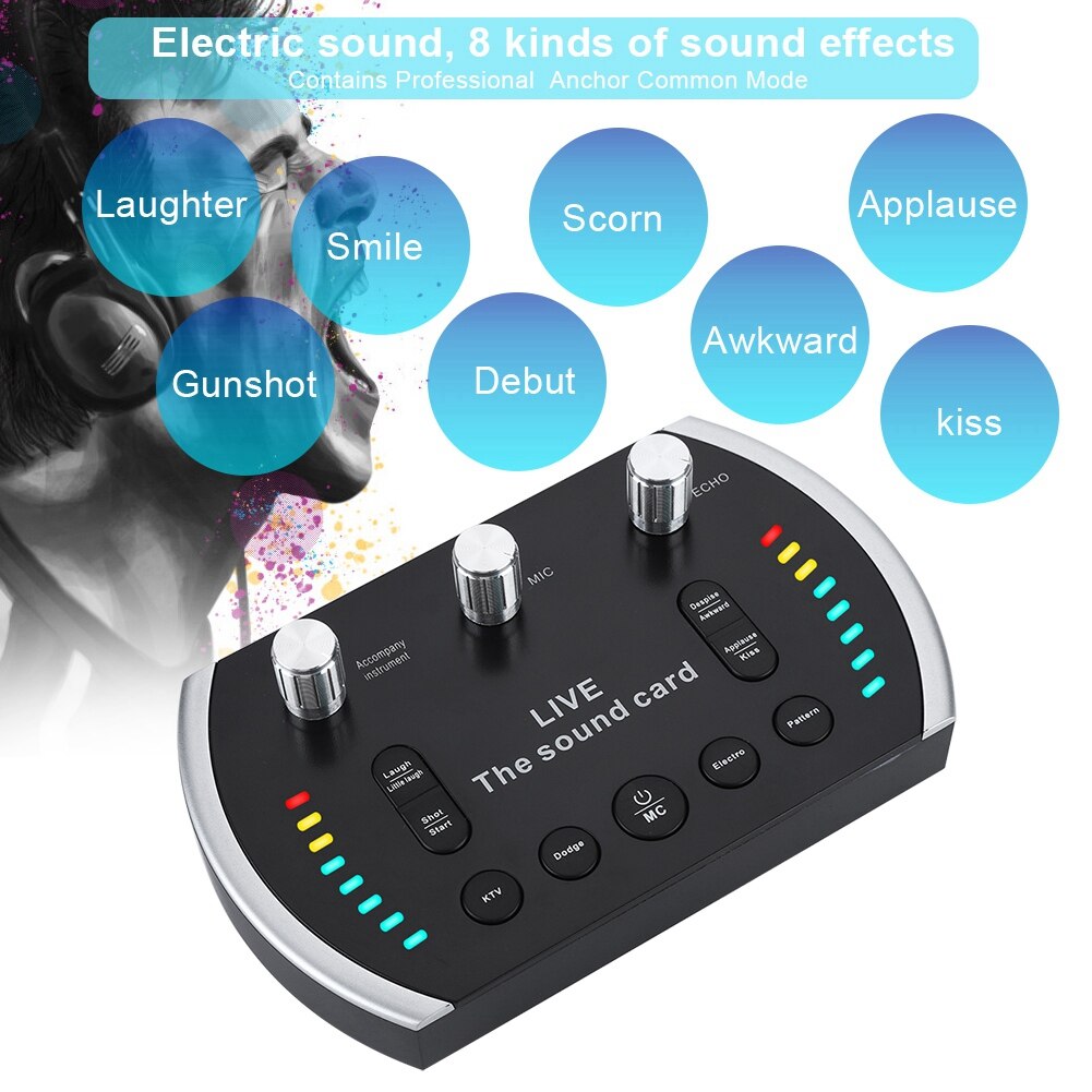 Intelligent Voice Control Colorful Light Voice Changer Live Sound Card Microphone