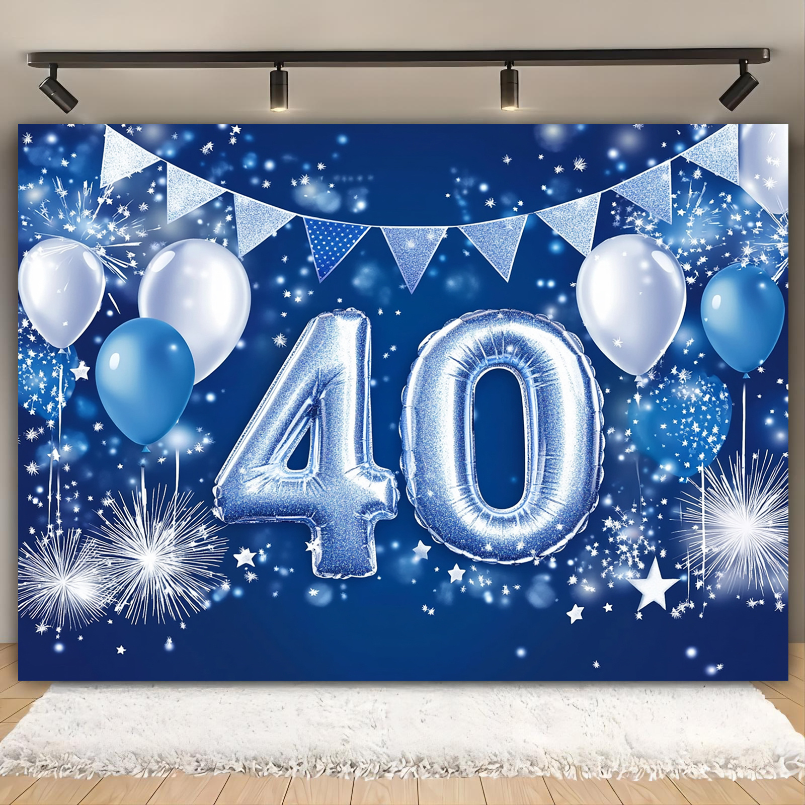 One, happy 40th birthday theme background photography, blue and silver happy 40th birthday wedding Christmas party background