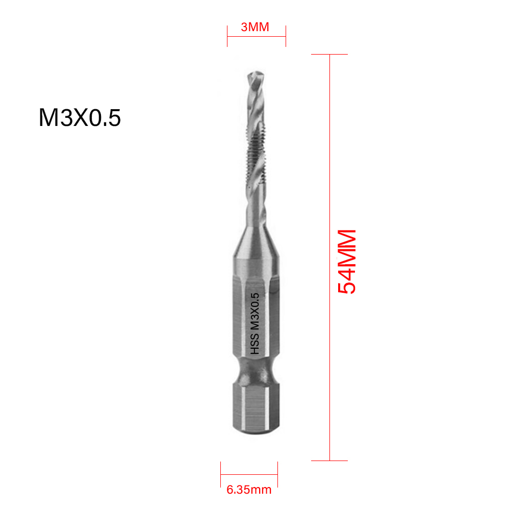 Titanium Plated Hex Shank HSS Screw Thread Metric Tap Drill Bits Screw Machine Compound M3 M4 M5 M6 M8 M10 Hand Tools: ZT22-1PCS Silver-A