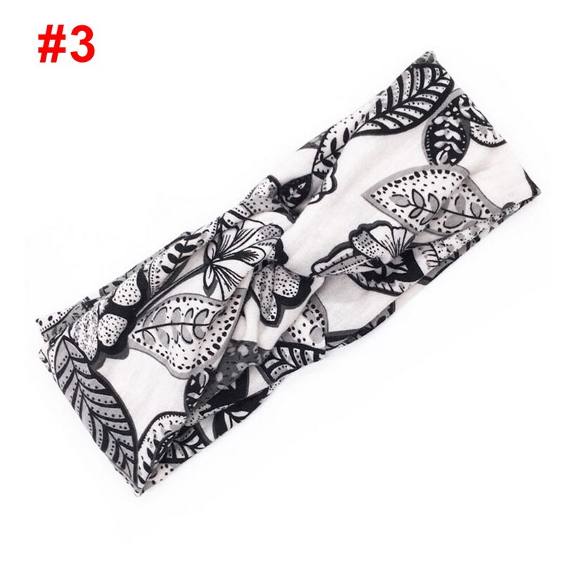 Vrouwen Bloem Hoofdband Bloemen Prints Elastische Tulband Cross Knoop Haarband Brede Stretch Meisjes Haarband Haaraccessoires: 1PCS-color 3