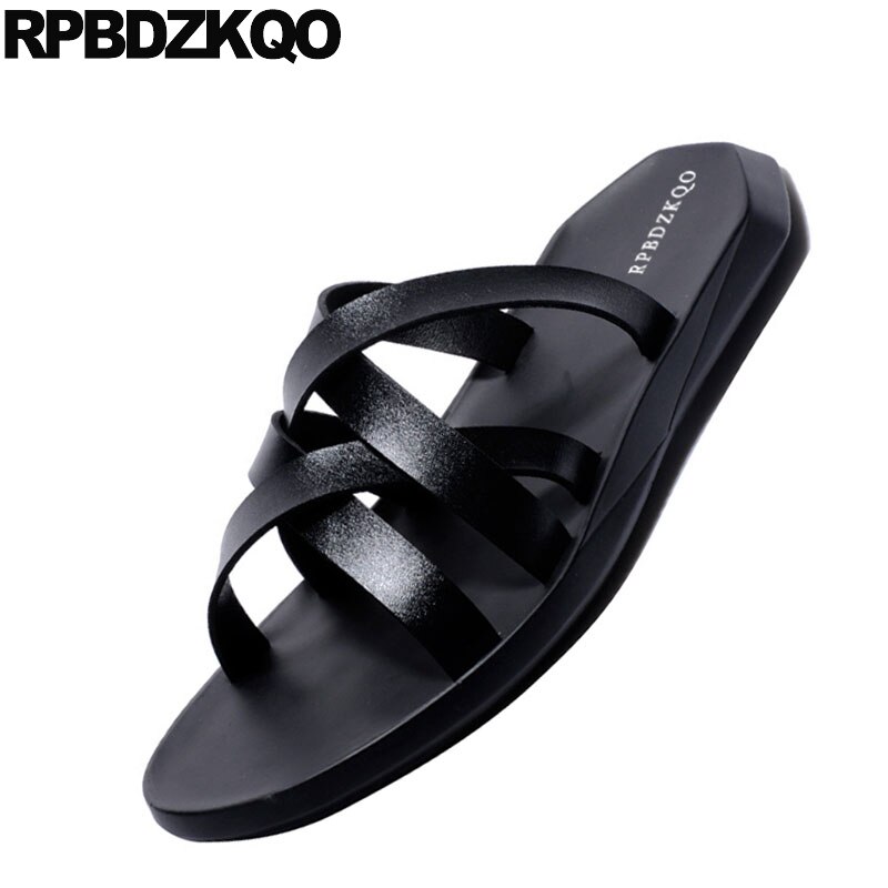waterproof open toe slippers slides strap leather shoes roman outdoor water men gladiator sandals summer white black